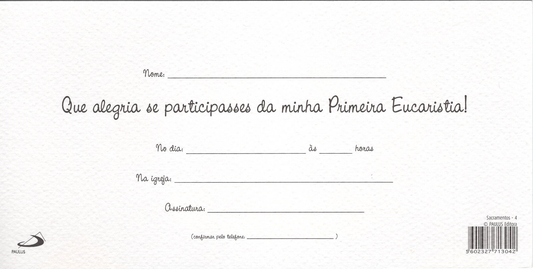 Convite Primeira Comunhão - 10 un.